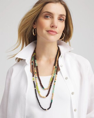 Layered Colorblock Wood Bead Necklace click to view larger image.
