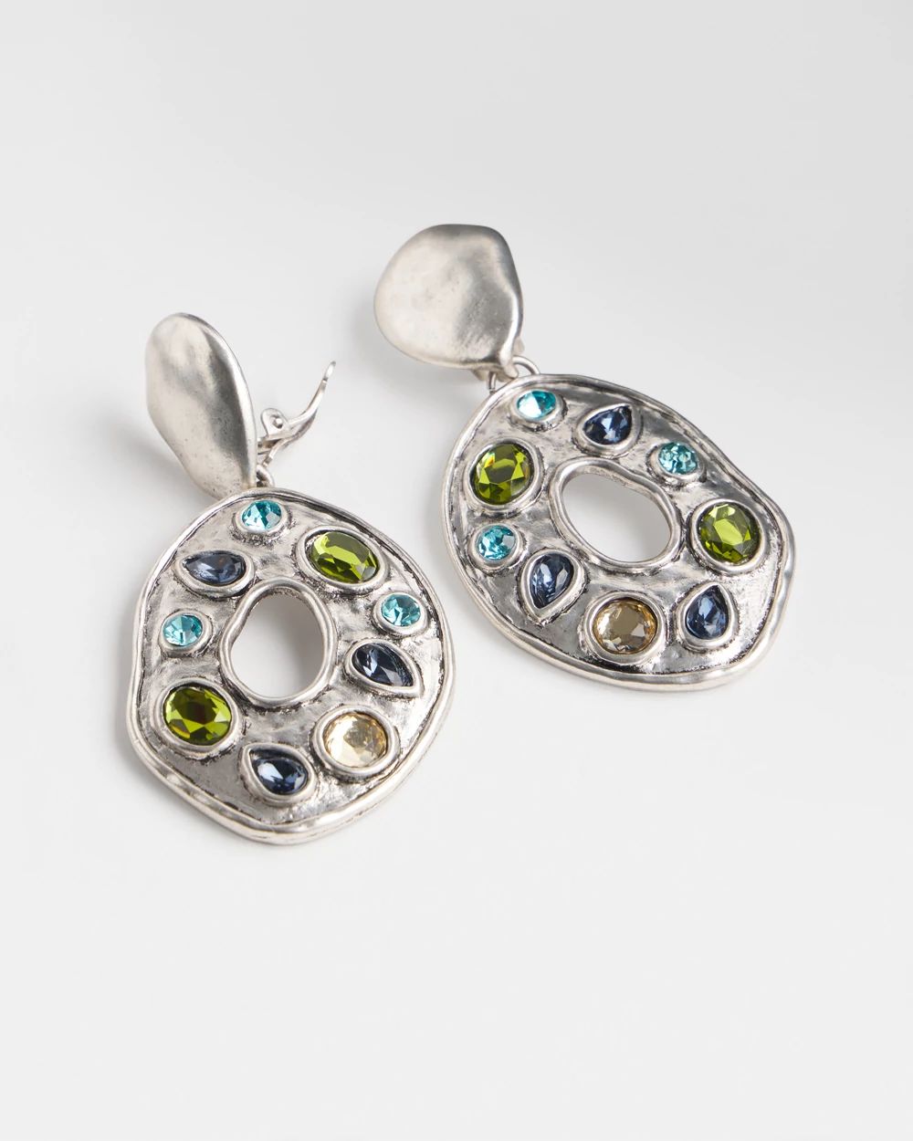 Multicolor Silver Tone Clip On Drop Earrings
