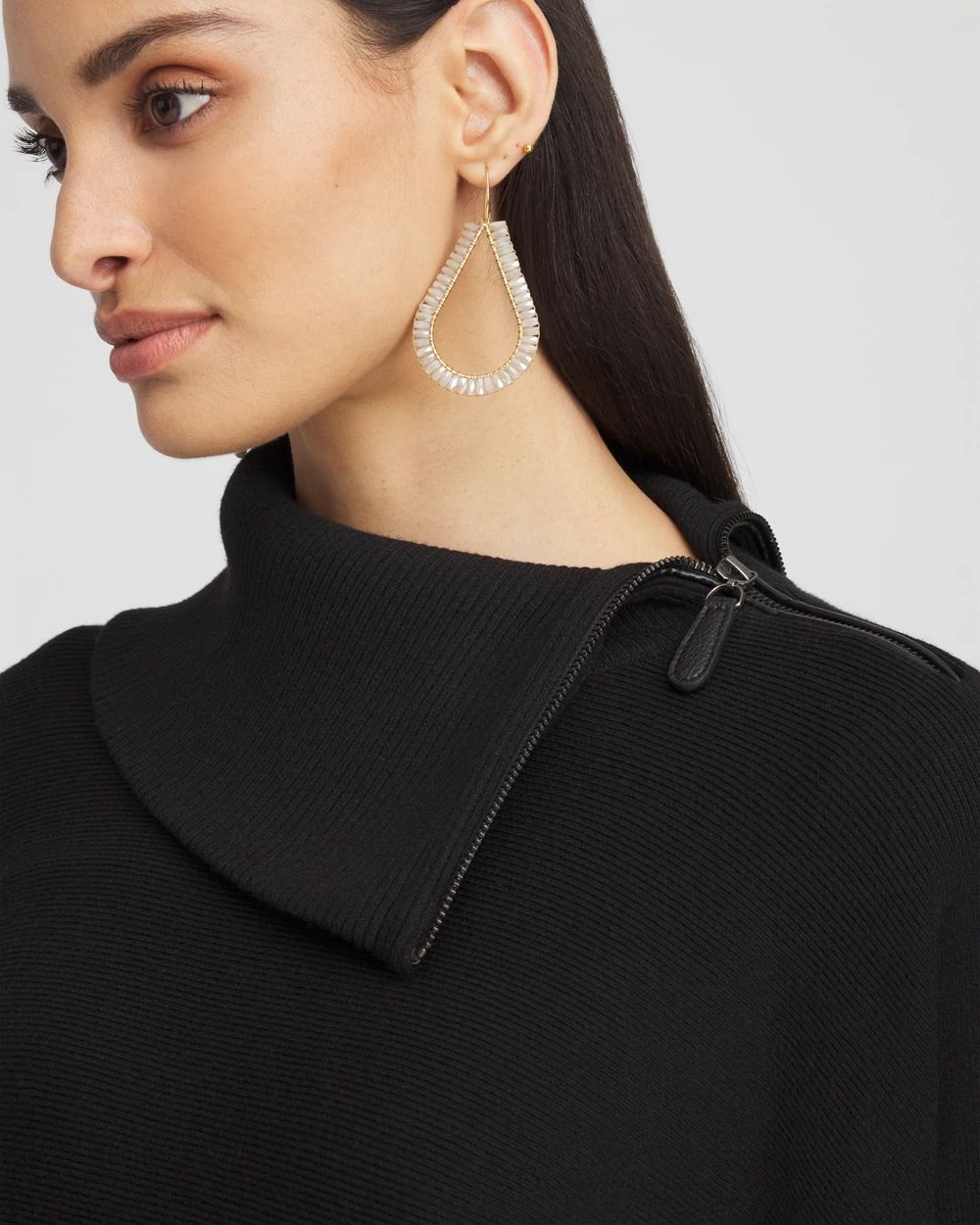 Split Neck Sweater Poncho
