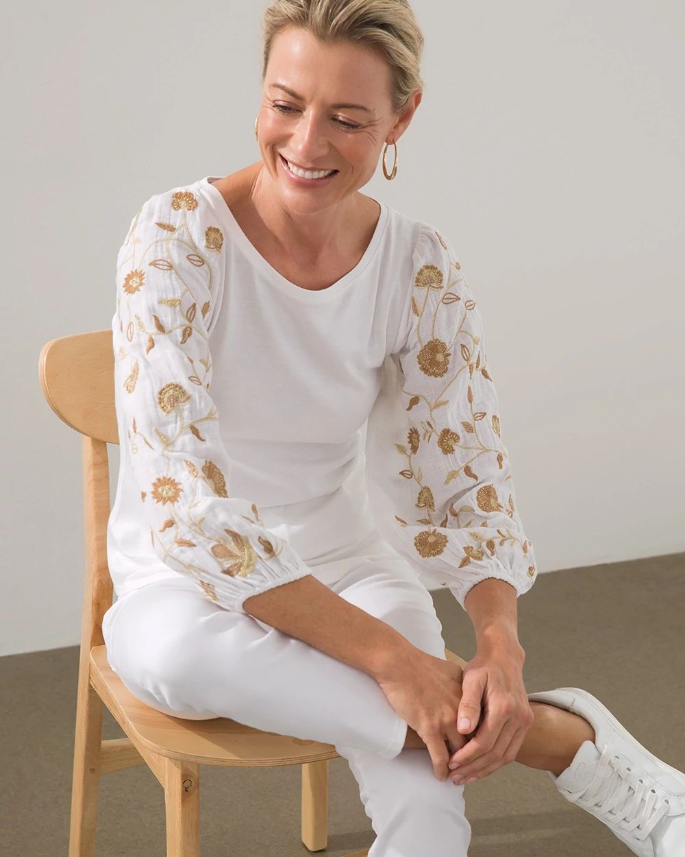 Embroidered Sleeve Knit Top