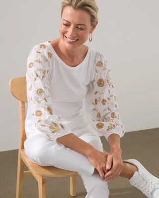 Embroidered Sleeve Knit Top