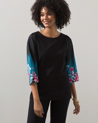 Floral Print 3/4 Sleeve Tee