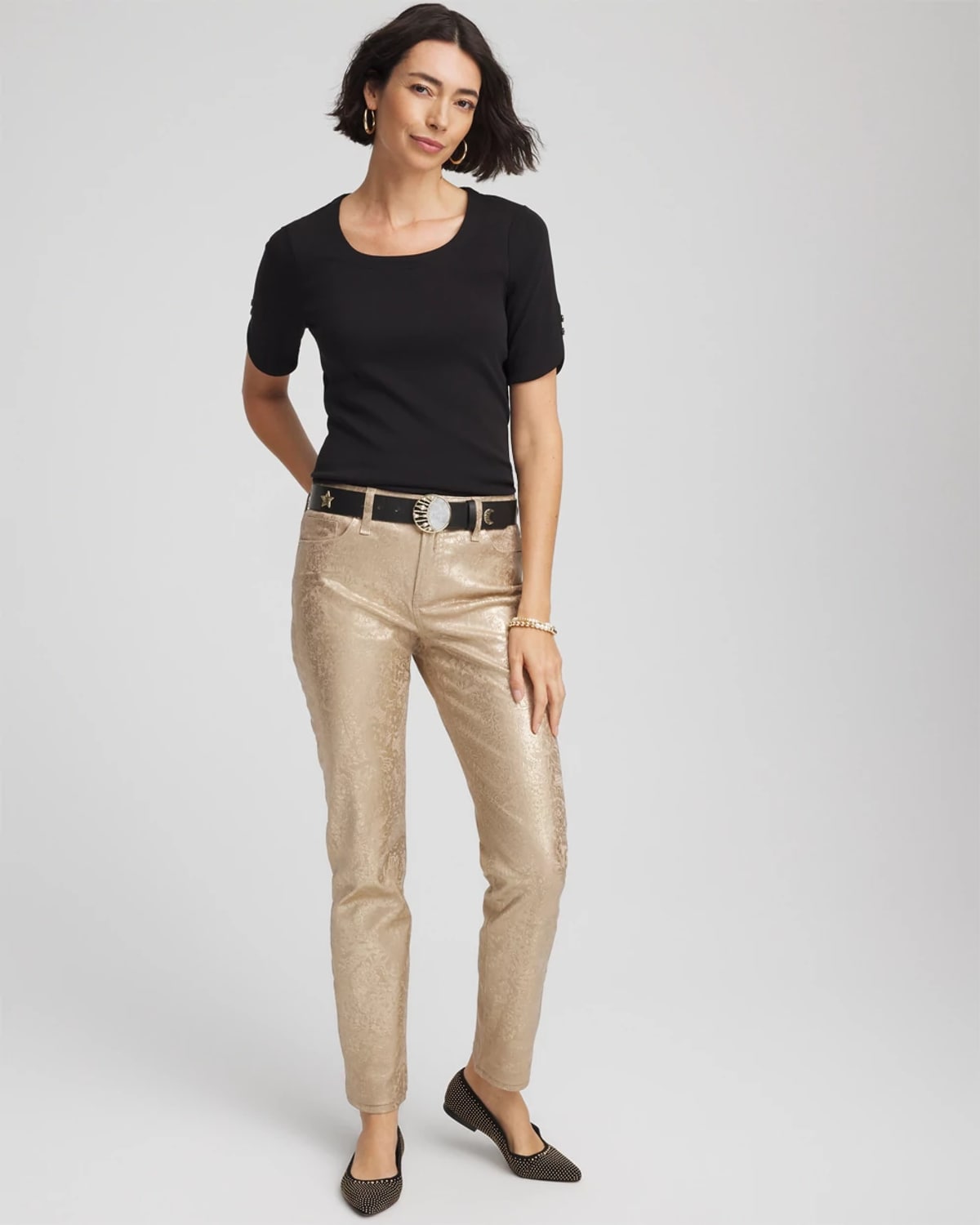 Chico's Short Sleeve Pima Tee In Black In Black