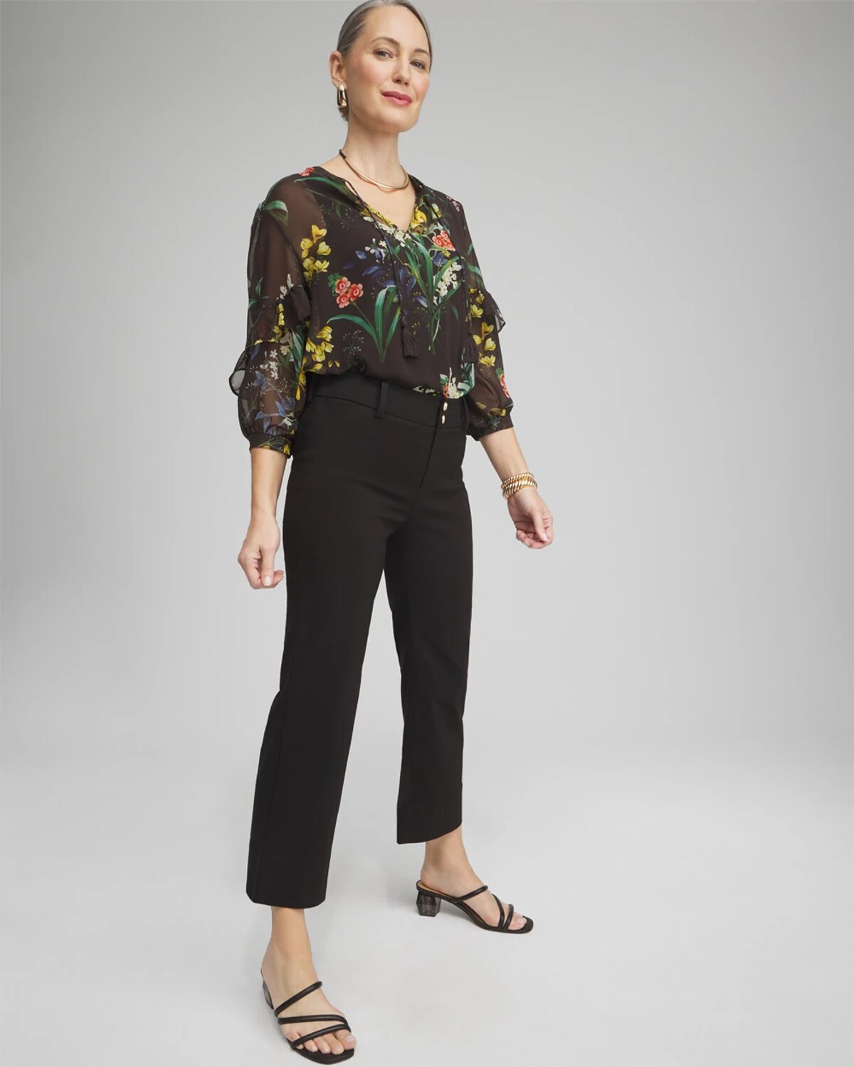 Chico's Trapunto Straight Leg Cropped Pants In Black In Black