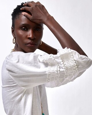 Linen-Blend Pom Sleeve Tee