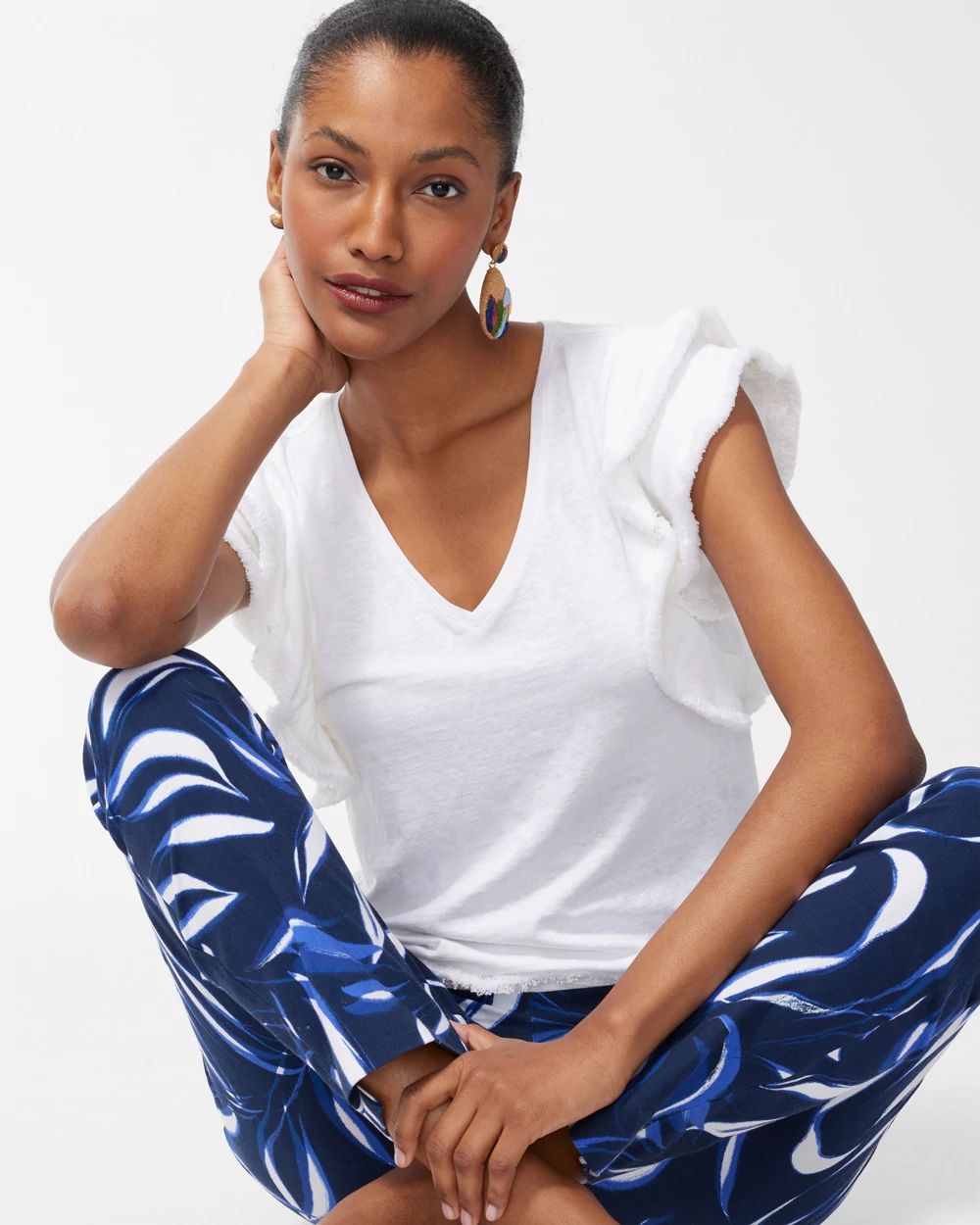 Linen Blend Flutter Sleeve Top