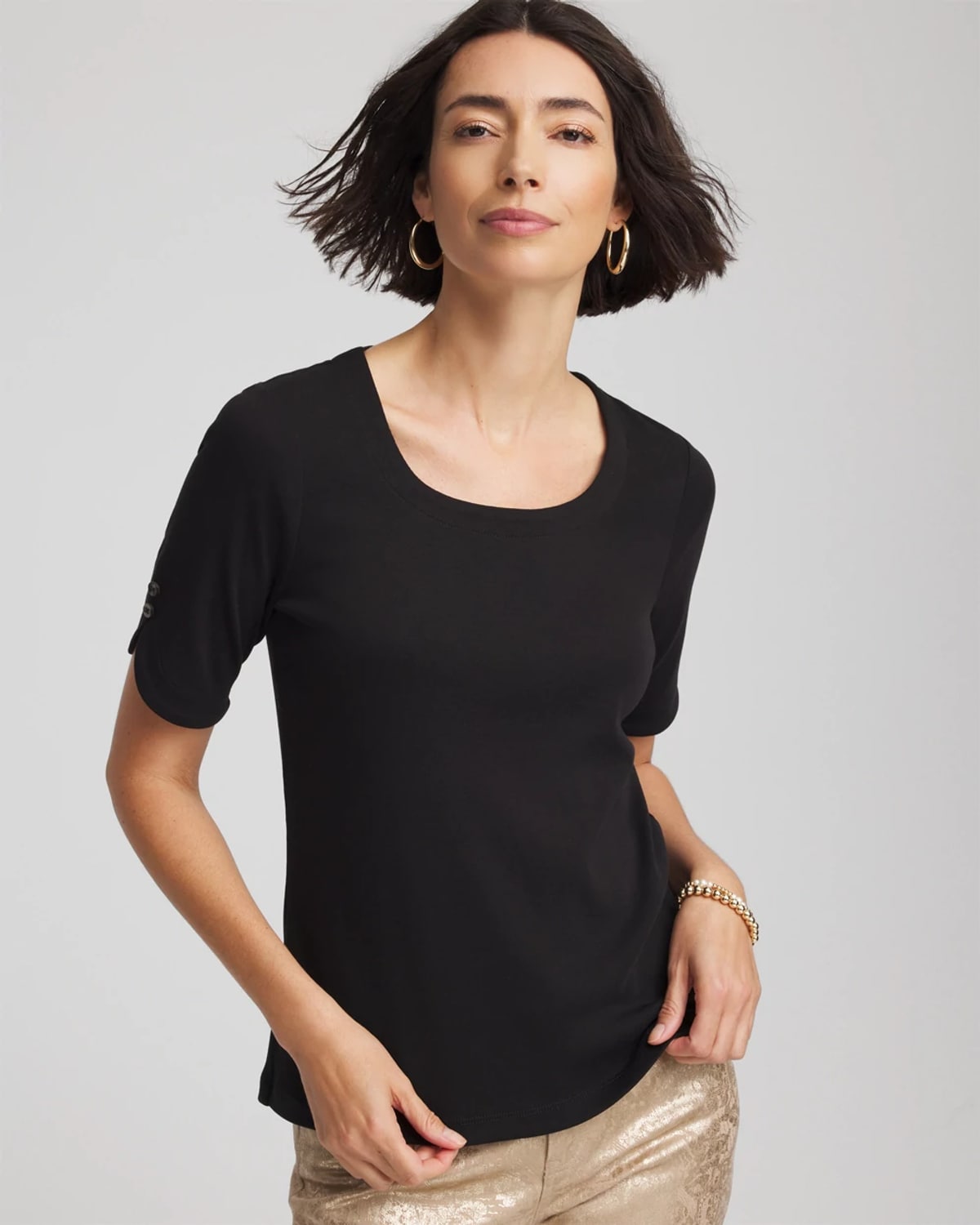 Chico's Short Sleeve Pima Tee In Black