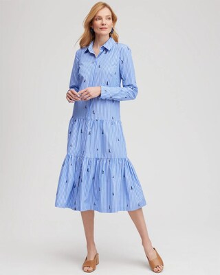 Poplin Tiered Stripe Shirt Dress