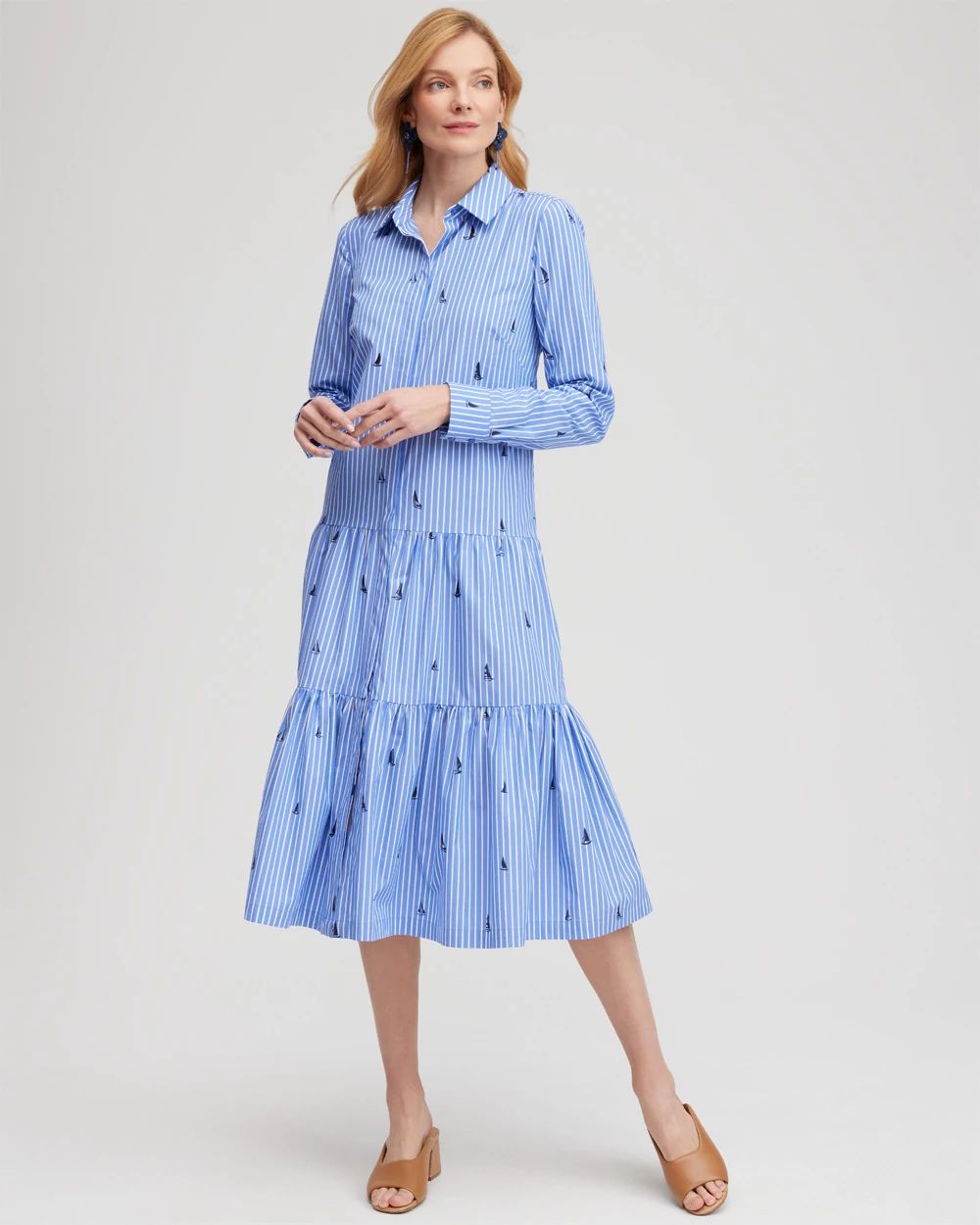 Poplin Tiered Stripe Shirt Dress