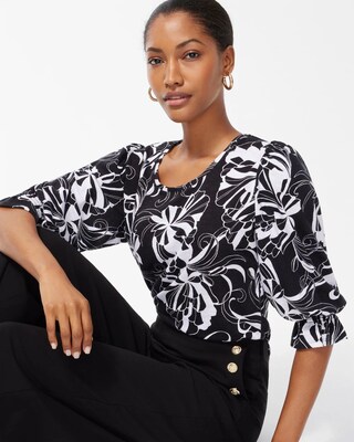 Warm Floral Ruffle Cuff Tee