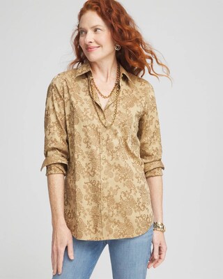 No Iron™ Gold Jacquard Shirt