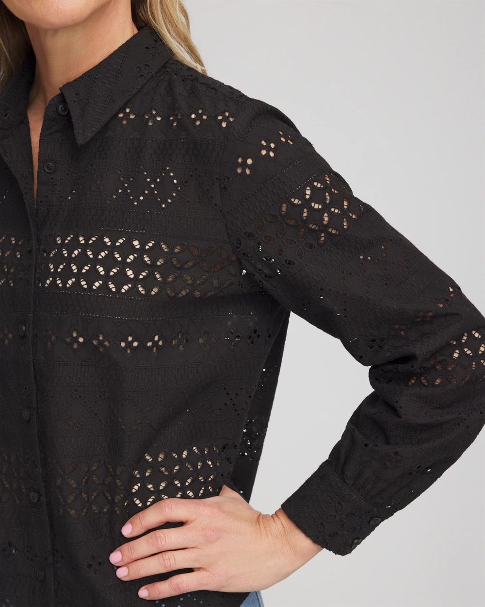Embroidered Eyelet Collared Shirt