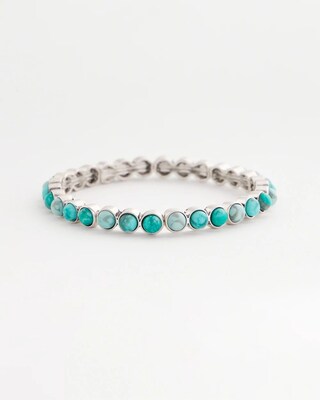 Turquoise Stone Silvertone Round Stretch Bracelet click to view larger image.
