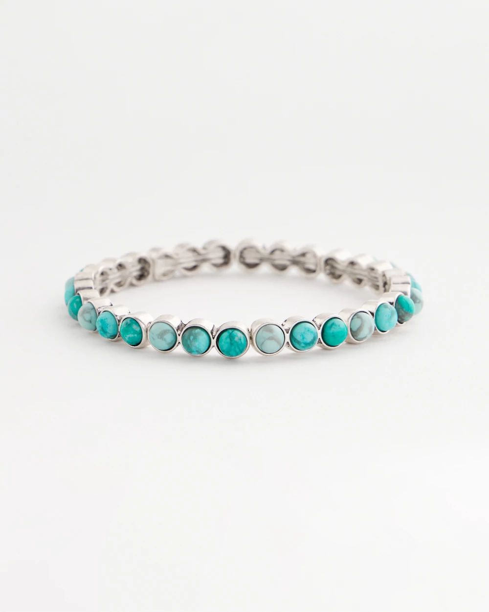 Turquoise Stone Silvertone Round Stretch Bracelet