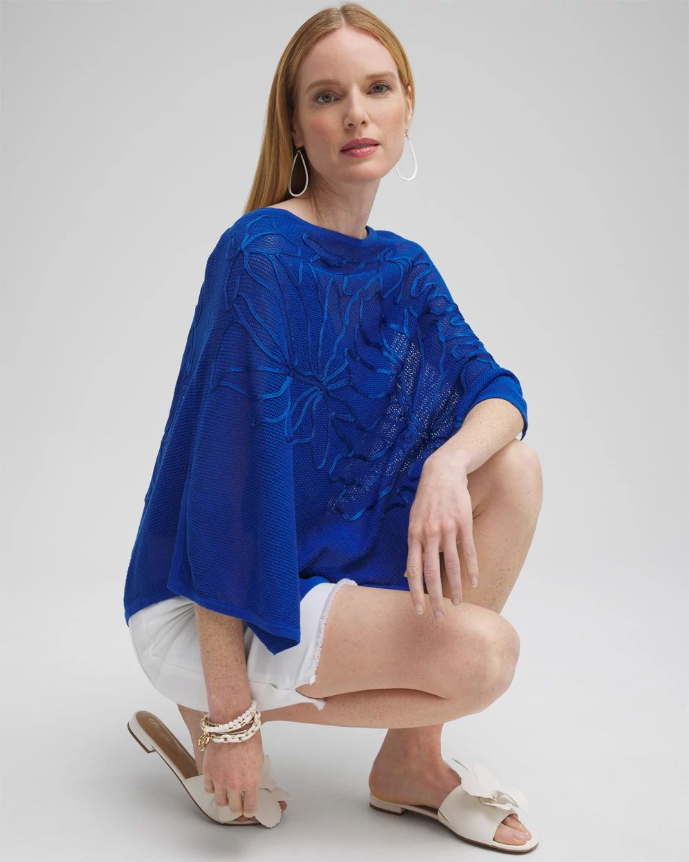 Embroidered Knit Triangle Poncho