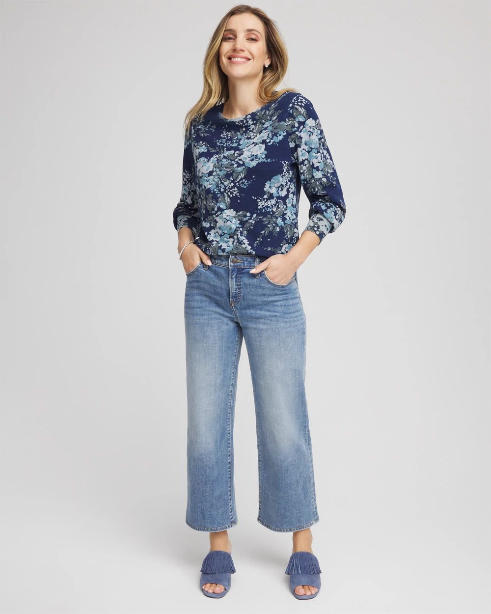 Denim Motif Cotton Top