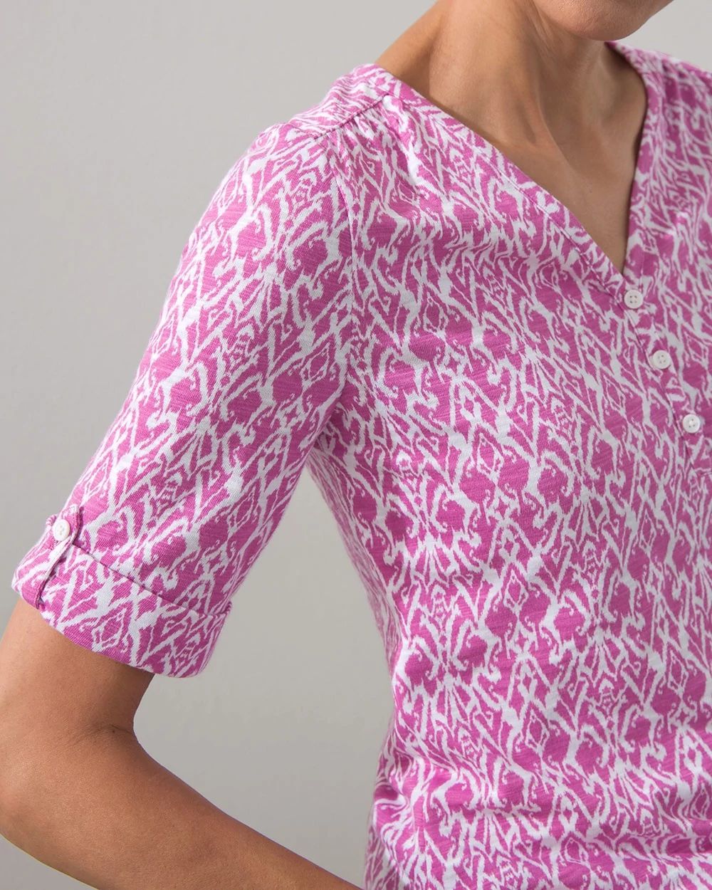Ikat Henley Elbow Sleeve Slub Tee
