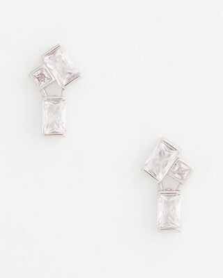 Emerald Cut Silvertone Cluster Stud Earrings