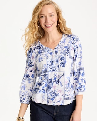 Elle Puff Sleeve Cotton Slub Henley Tee