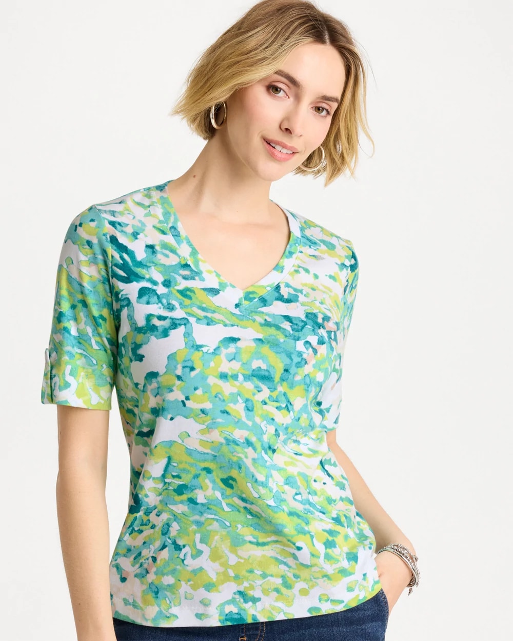 Pima Printed Elbow Sleeve Tee, photo 1 of 5