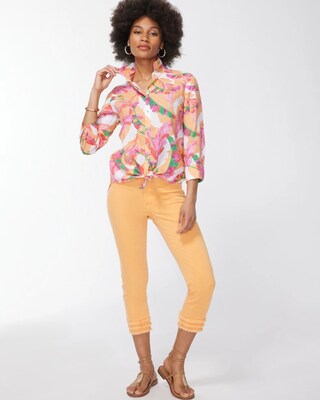No Iron Linen 3/4 Sleeve Foliage Shirt