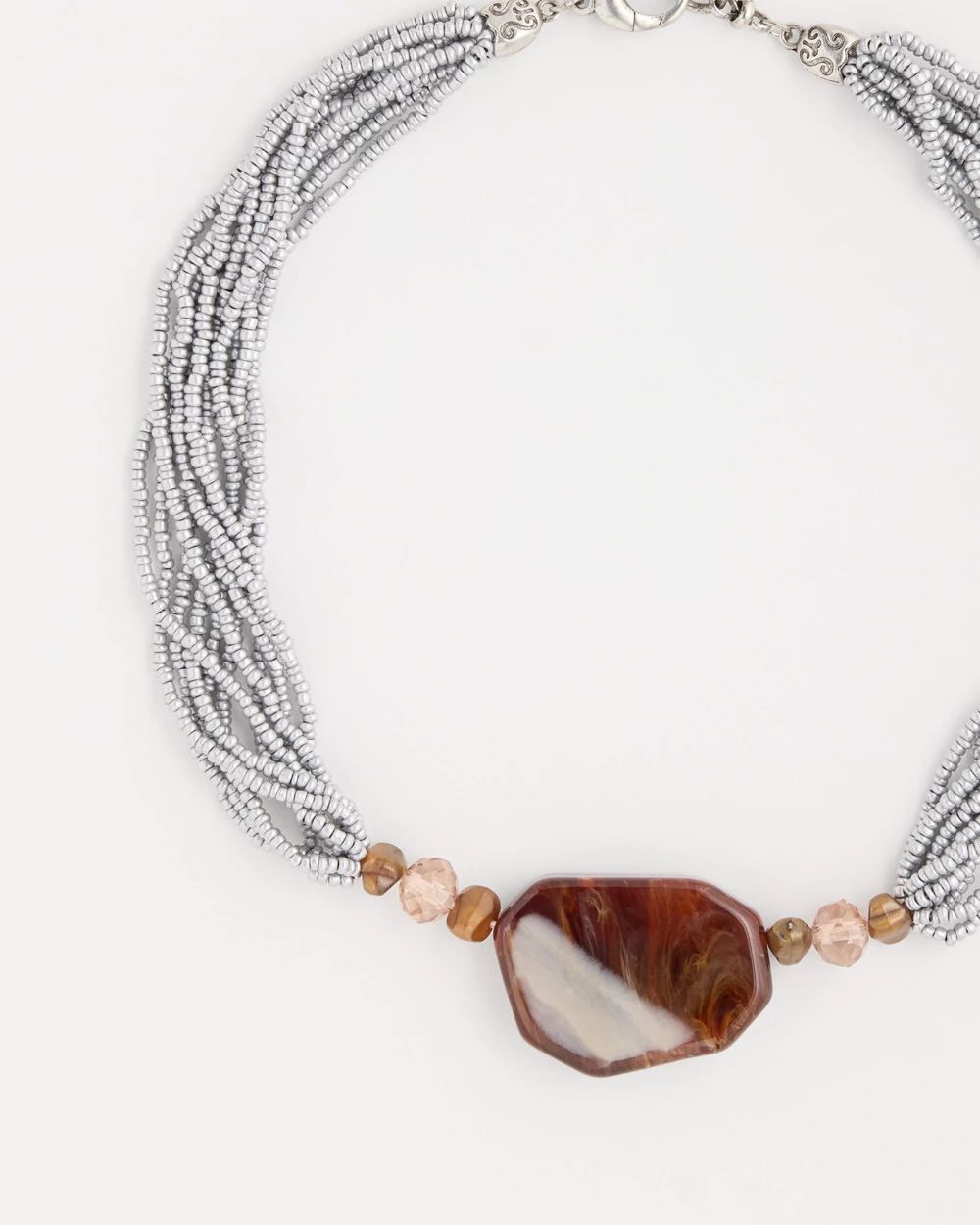 Neutral Beaded Pendant Necklace click to view larger image.