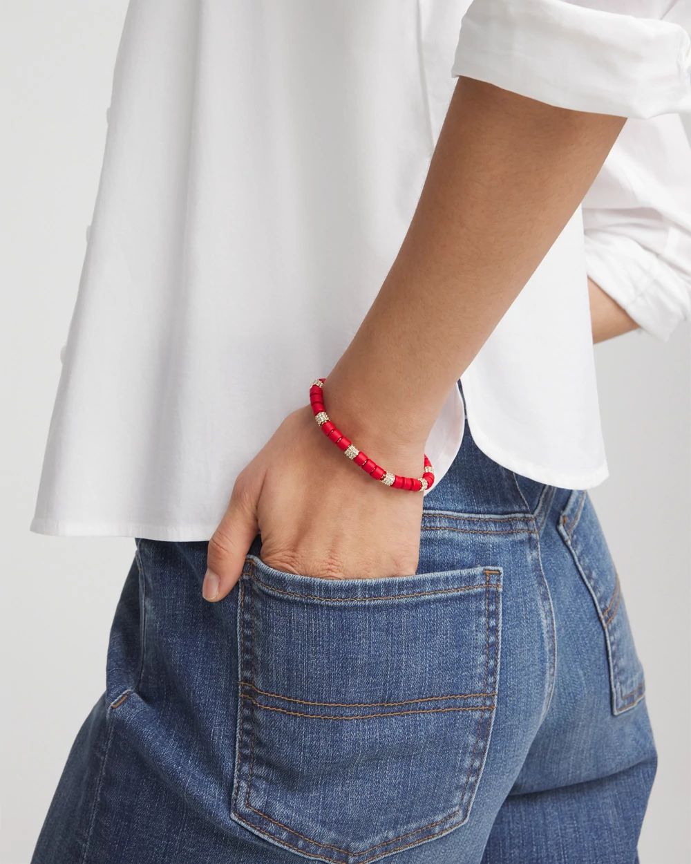 Red Barrel Bead Stretch Bracelet
