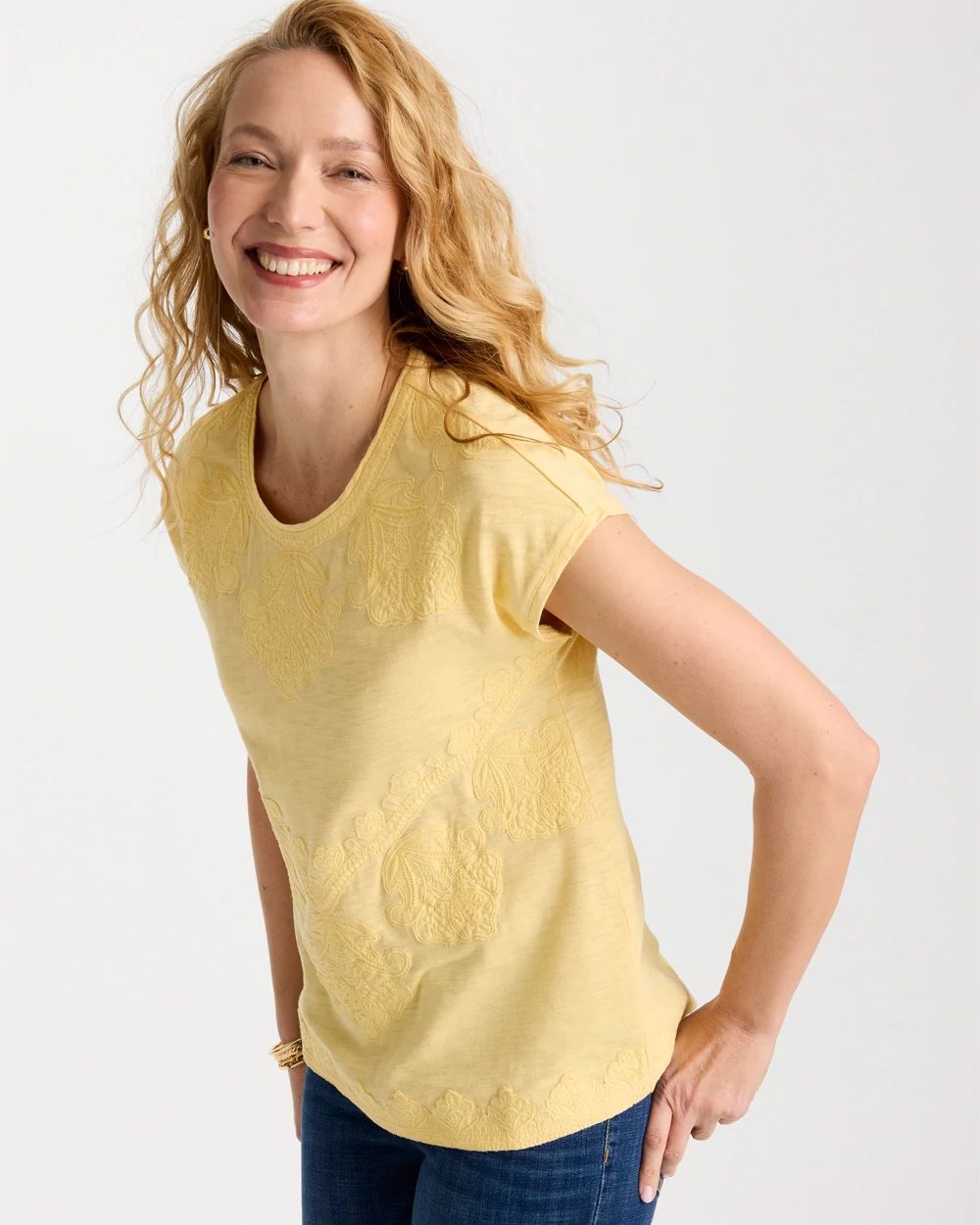 Monochrome Embroidered Cap-Sleeve Tee