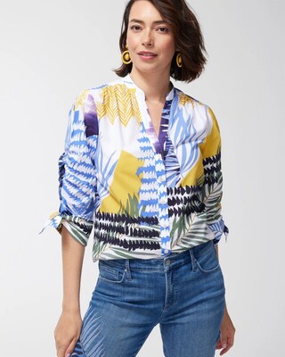 Mixed Folliage Print Cotton Blouse