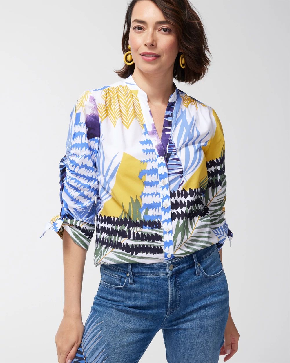 Mixed Folliage Print Cotton Blouse
