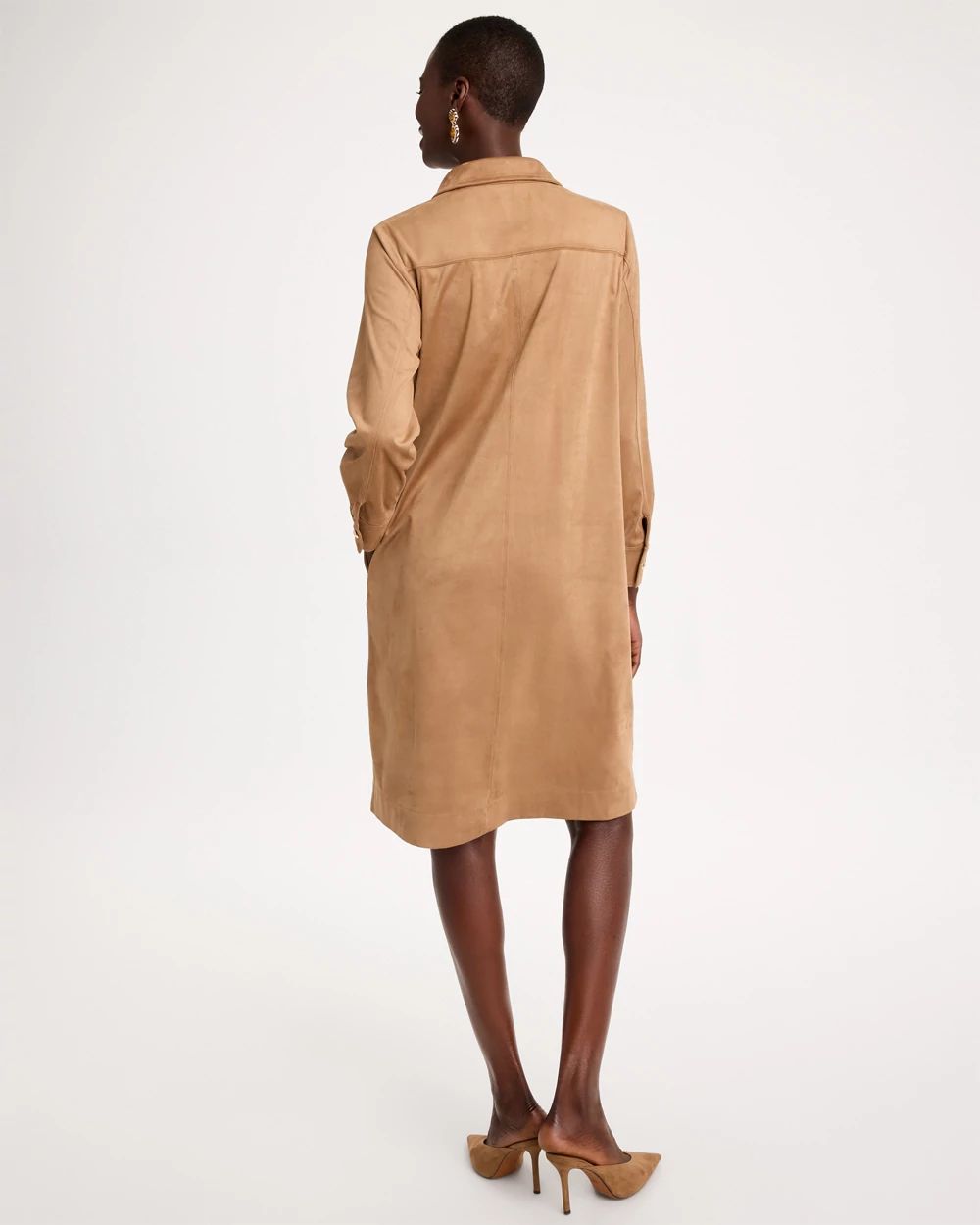 Faux Suede Long Sleeve Shirtdress click to view larger image.