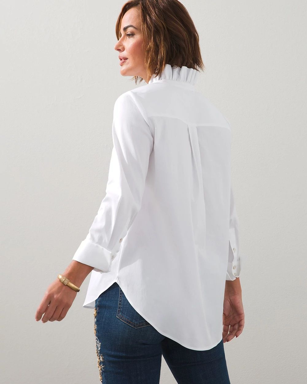 Poplin Ruffle-Neck Tunic