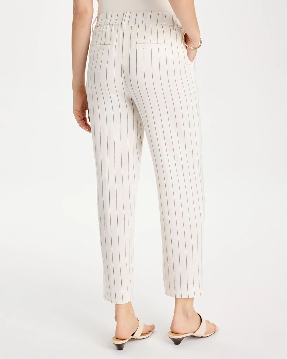 Striped Linen Wide-Leg Ankle Pants