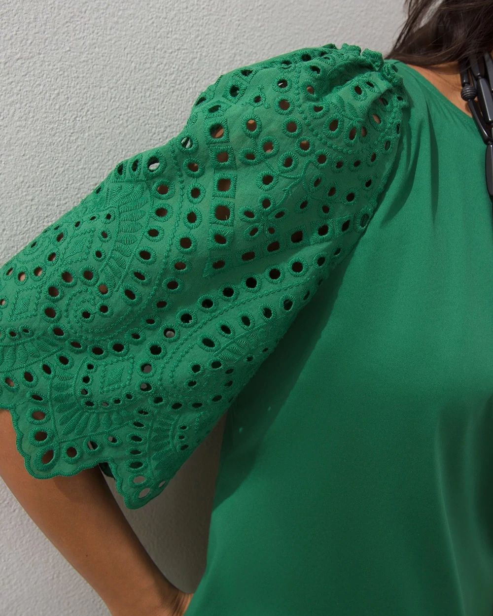 Poplin Eyelet Sleeve Shift Dress