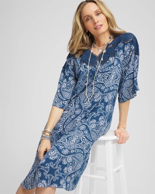 Crepe Lace-Neck Dress click to view larger image.