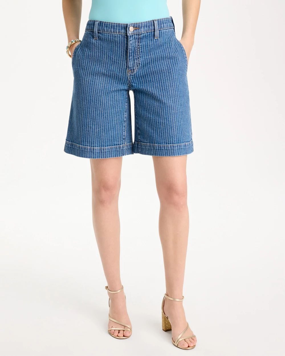 Striped Denim Trouser Shorts