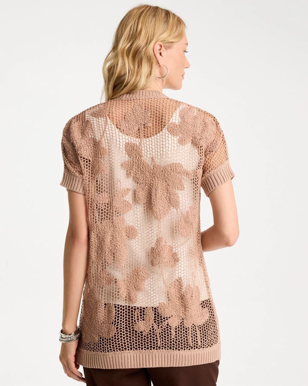 Cotton-Blend Crochet Cocoon Cardigan click to view larger image.