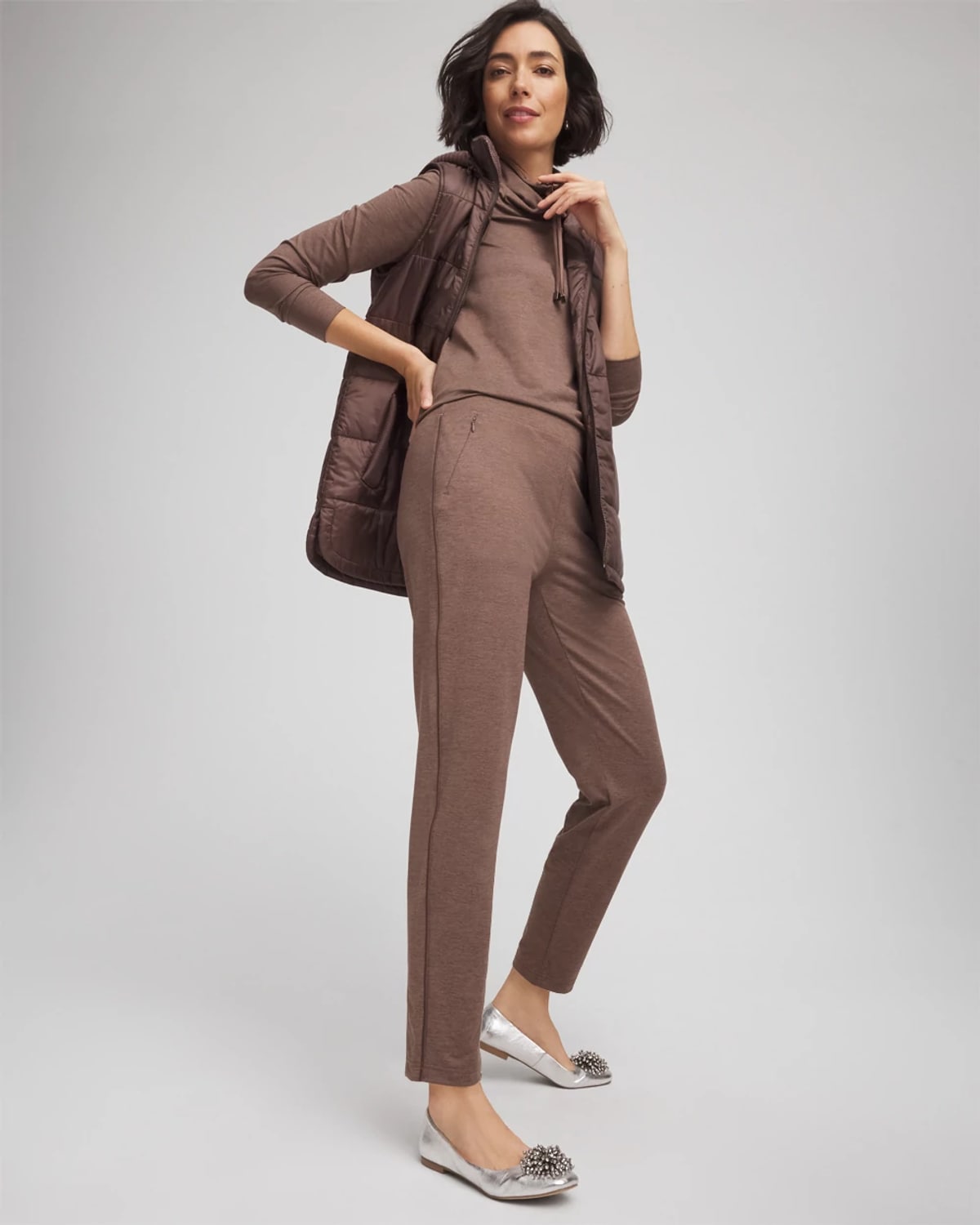 Chico's Cloud Satin Trim Pants In Walnut In Brown