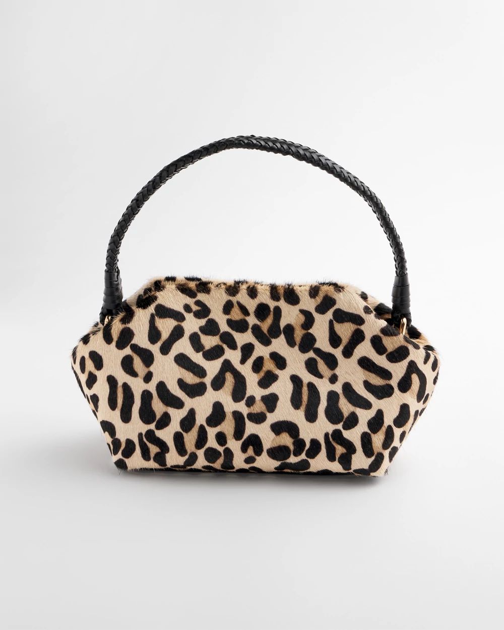 Leopard Haircalf Braided Handle Bag