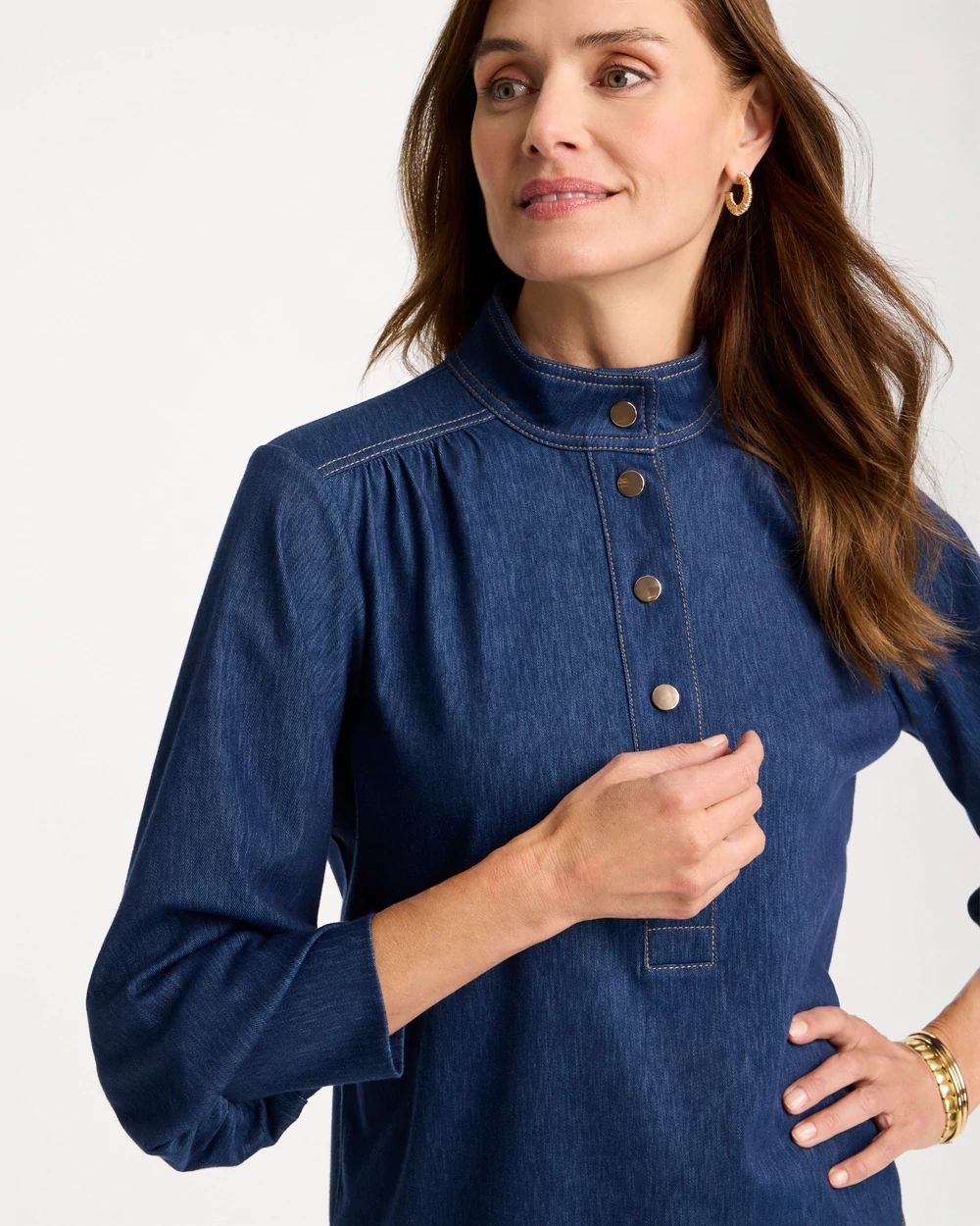 Denim Twill Snap Front Top click to view larger image.