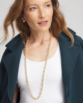 Faux Pearl Single-Strand Link Chain Necklace click to view larger image.