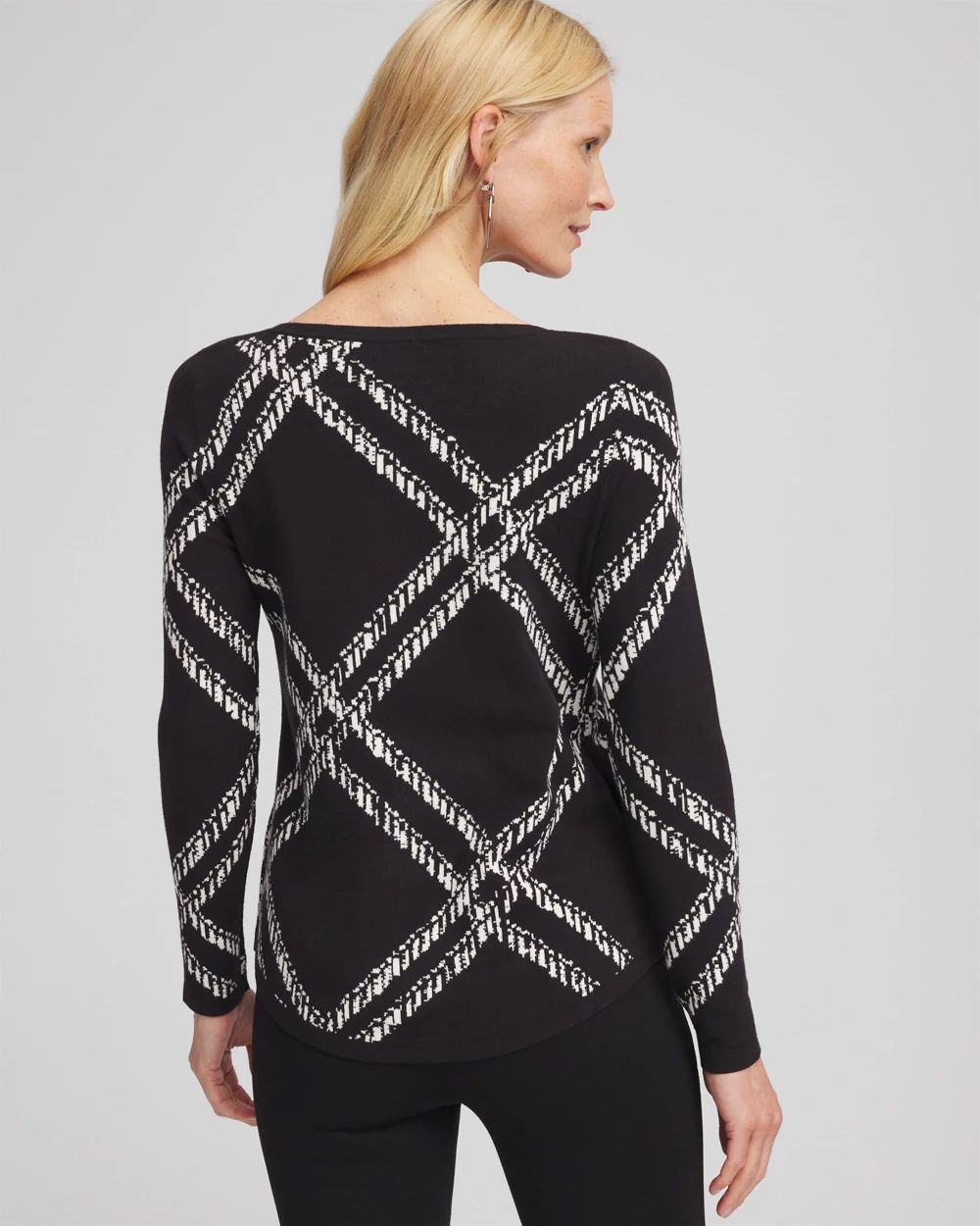 Plaid Bateau Neck Long Sleeve Pullover Sweater