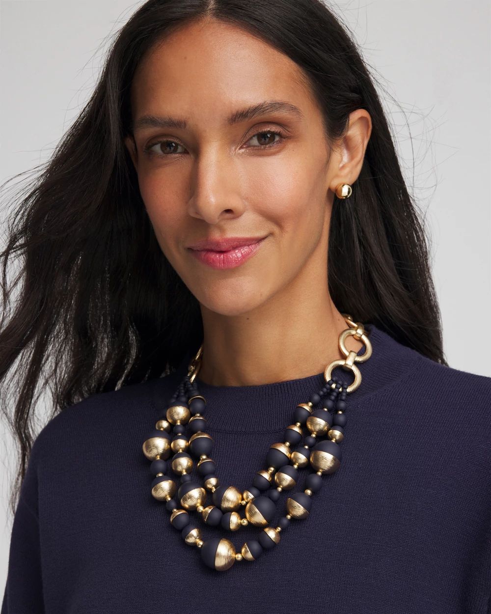 Gold & Navy Bead Necklace
