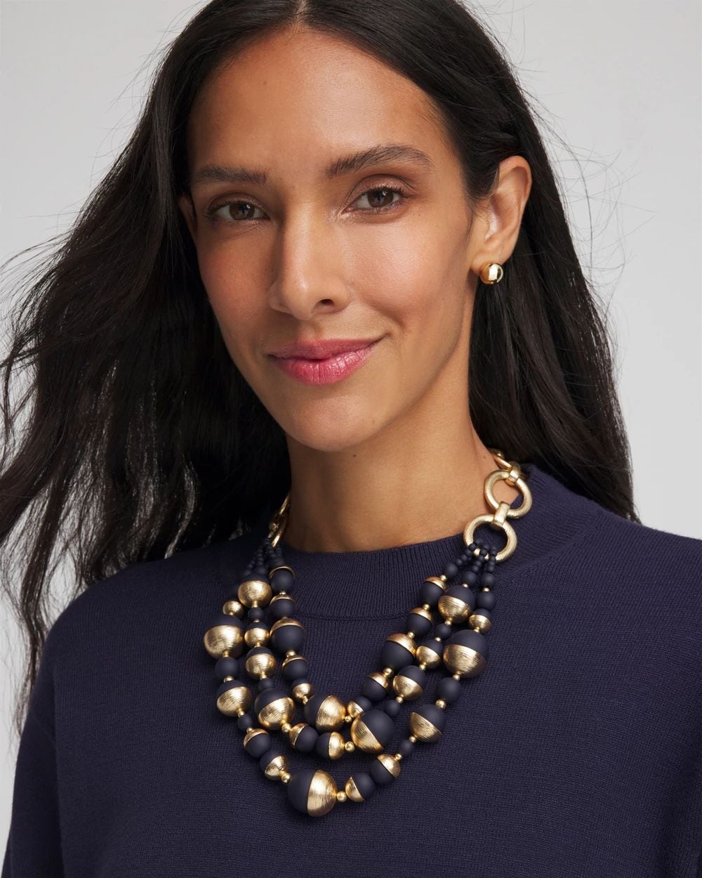 Gold & Navy Bead Necklace click to view larger image.