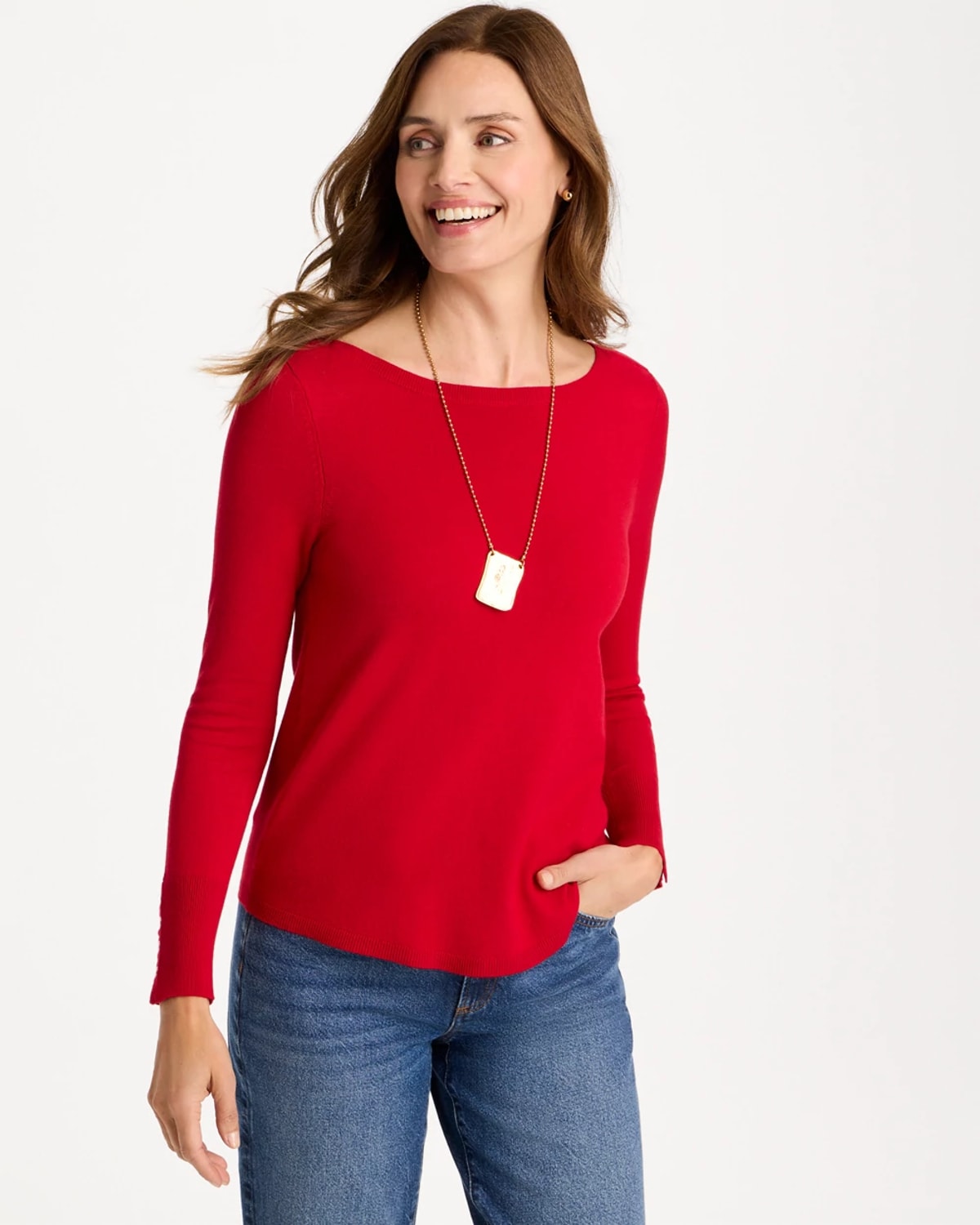 Chico's Ella Bateau Pullover Sweater In Carmine Red