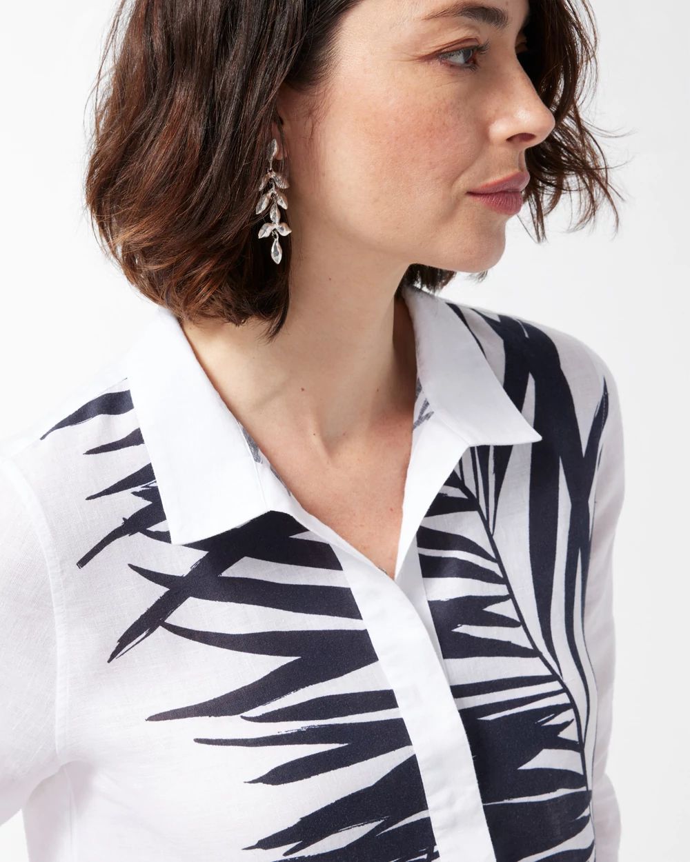 No Iron Linen Palms Button Back Tunic