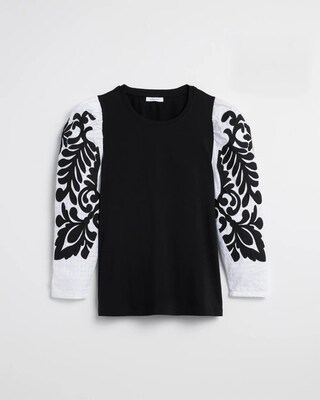 White Jacquard Sleeve Tee