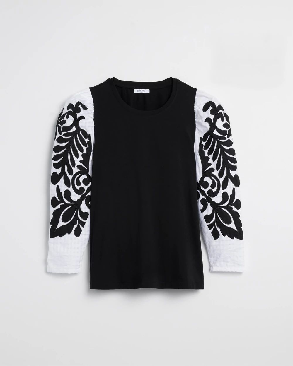 White Jacquard Sleeve Tee