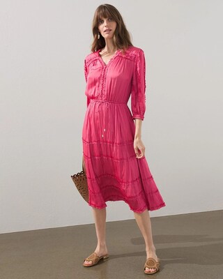 Tiered Ruffles Tie Waist Midi Dress