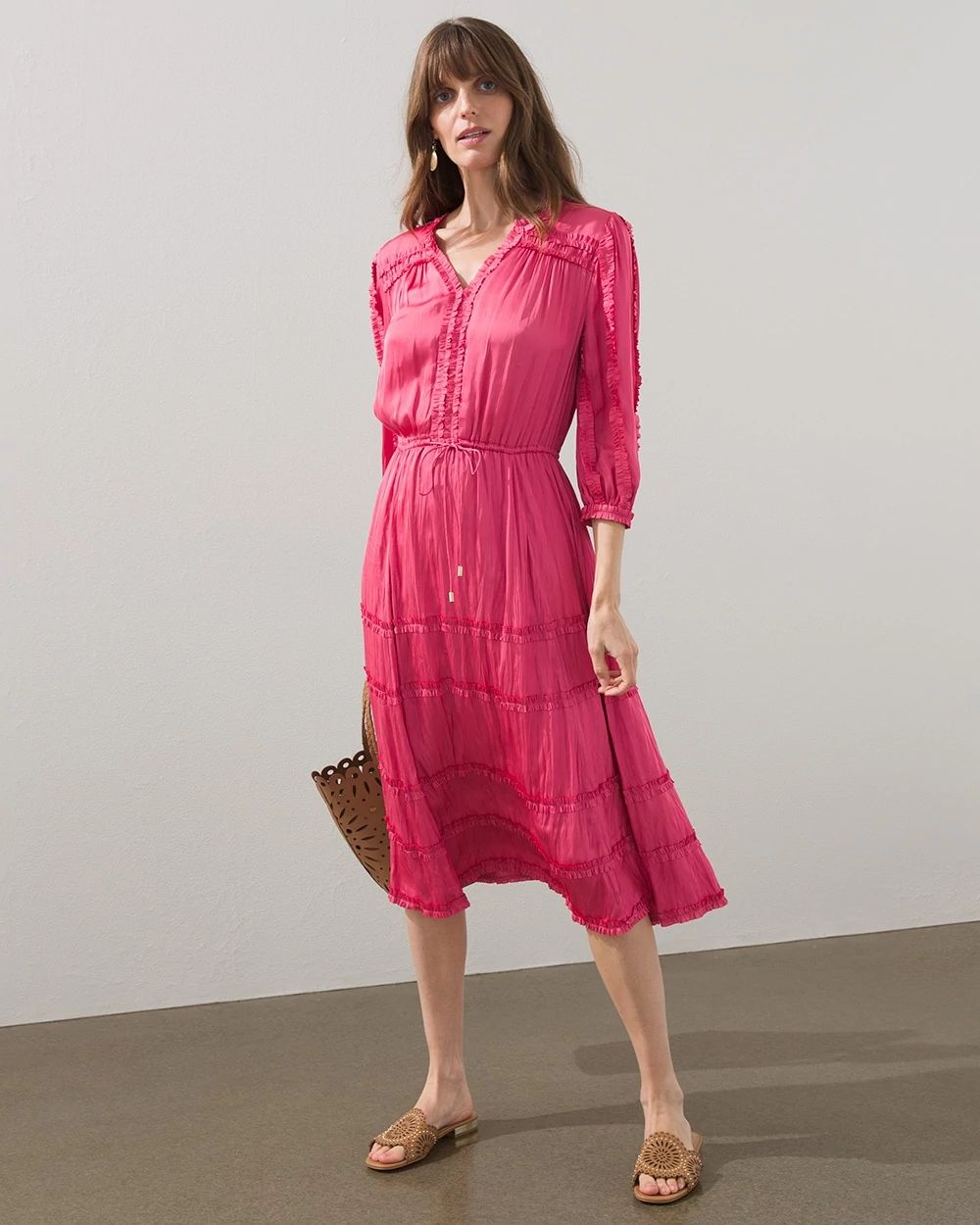Tiered Ruffles Tie Waist Midi Dress